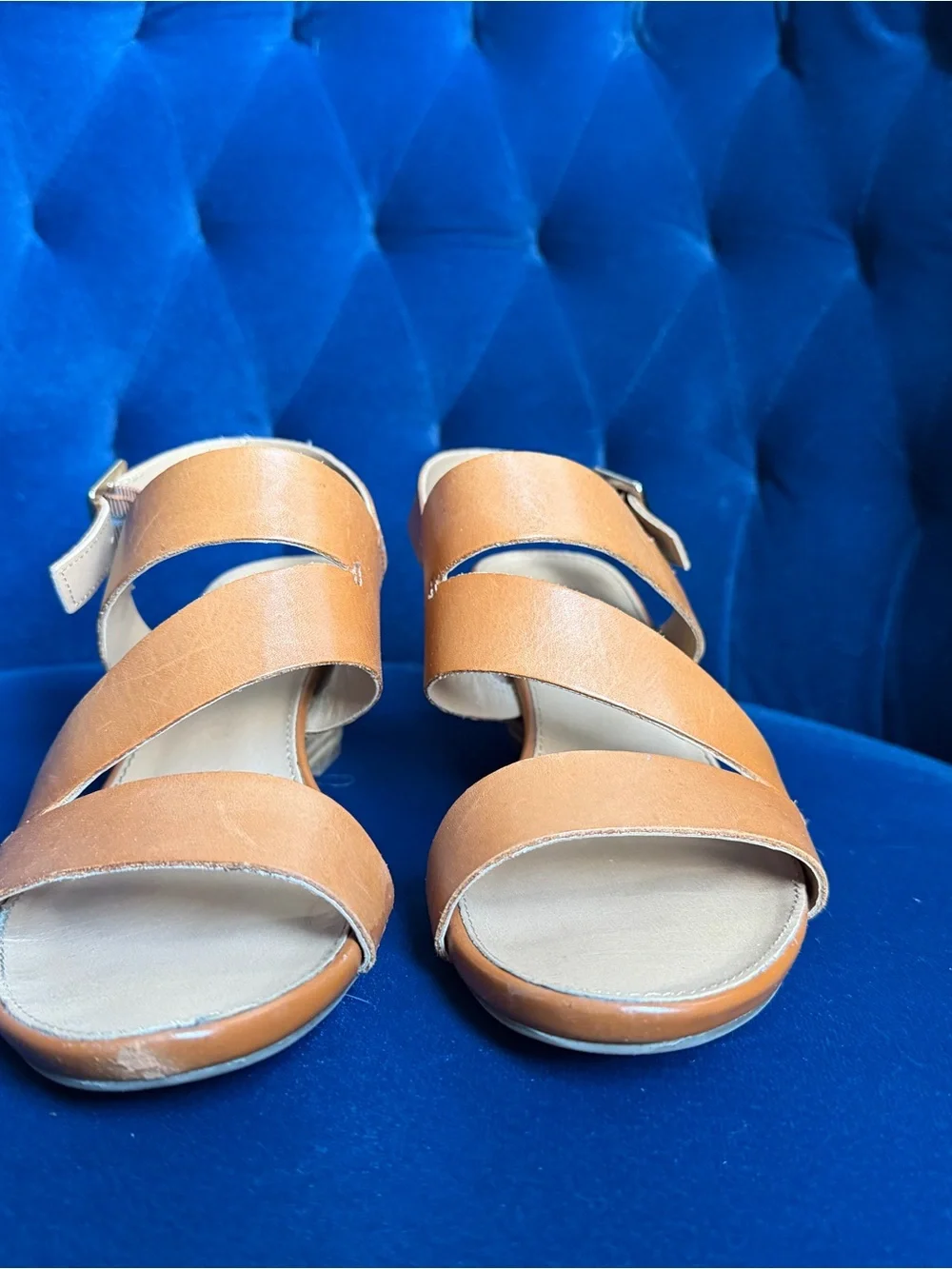 Franco Sarto Desi Women's Tan Leather Strappy Wedge Sandals - size 6.5